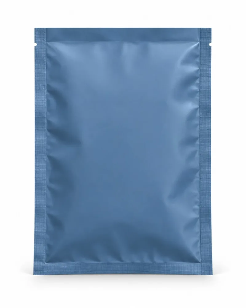 Back panel of a 3 side seal pouch showing the printable area for ingredients, directions, barcode and regulatory information.
