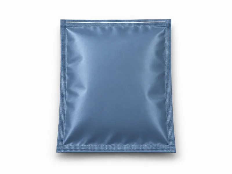 Filled 3 side seal pouch showing the final heat-sealed edge that closes the package.