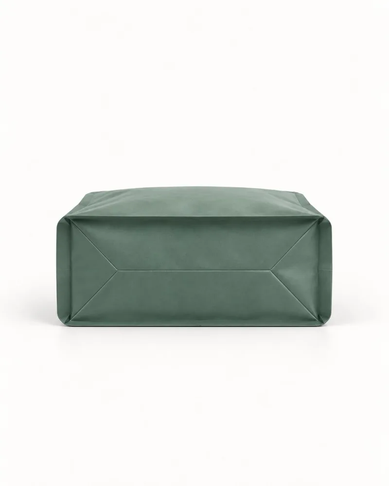 Bottom view of a flat bottom bag showing the flat printable base panel