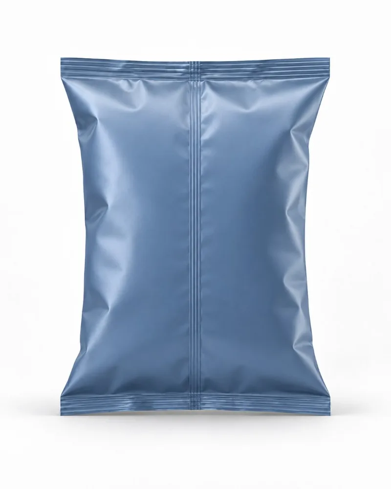 Back view of a back seal bag showing the vertical longitudinal seal running the full height of the package.