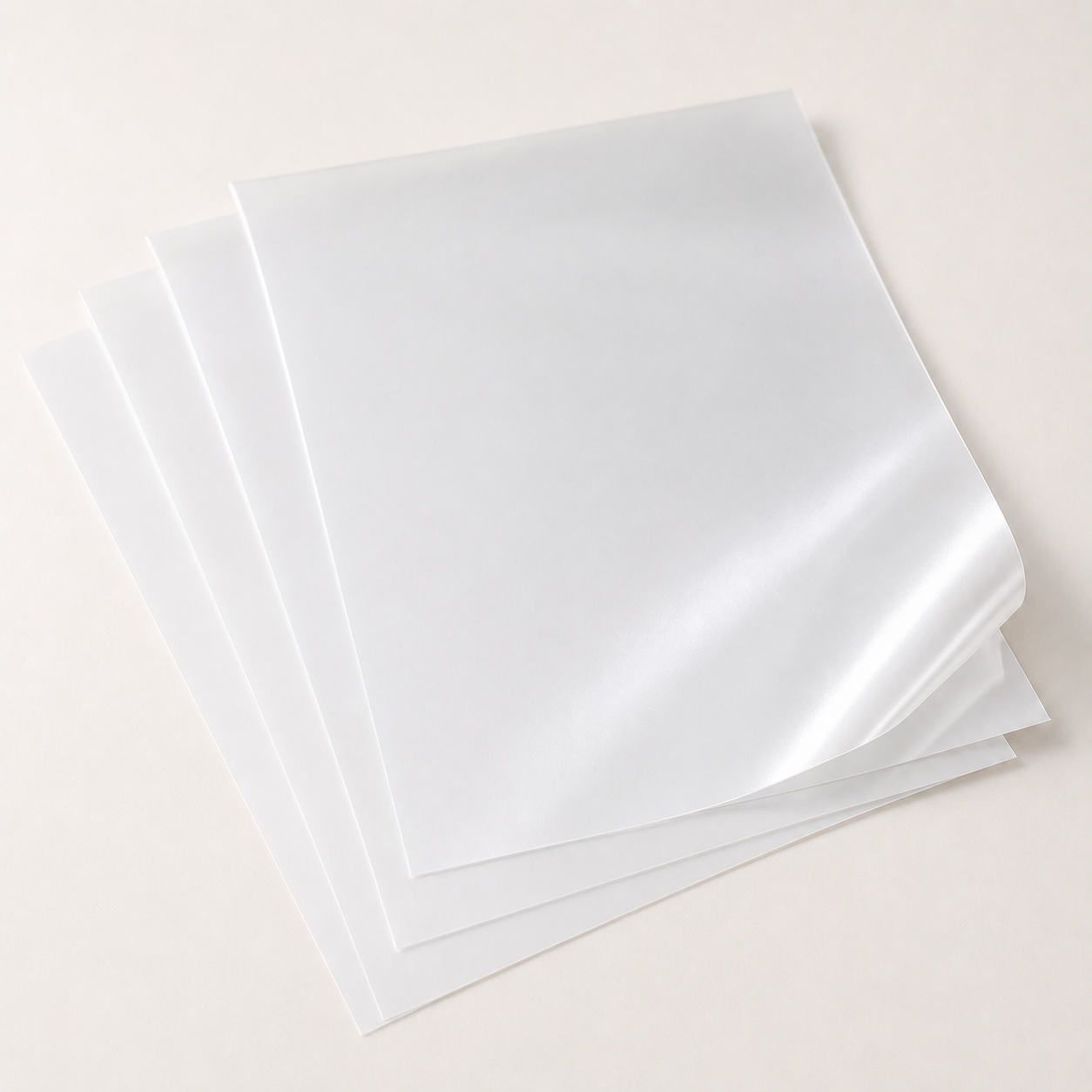Pearly white BOPP film sheets for moisture-resistant labels and stickers.