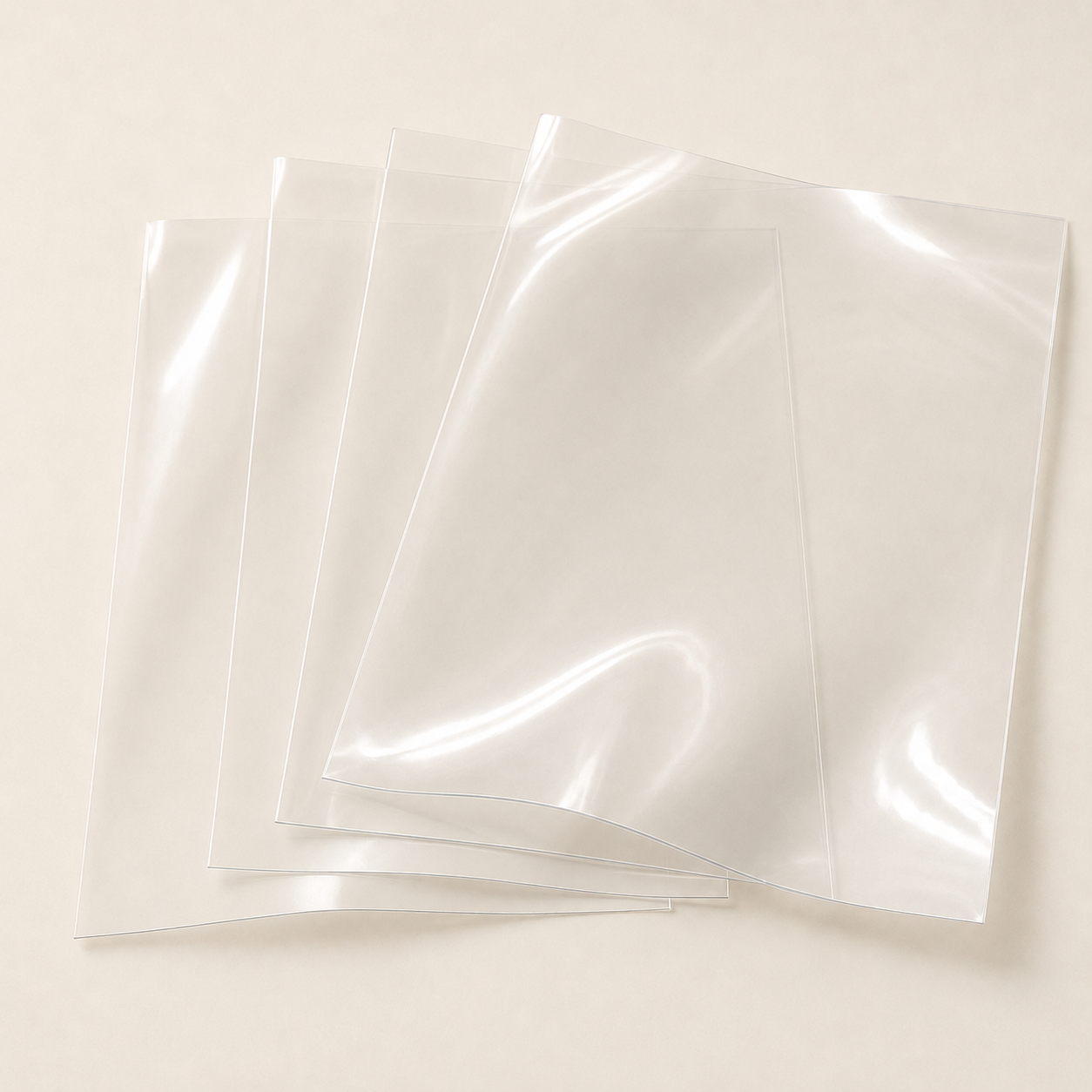 Transparent PET film sheets for clear Mylar bag packaging.