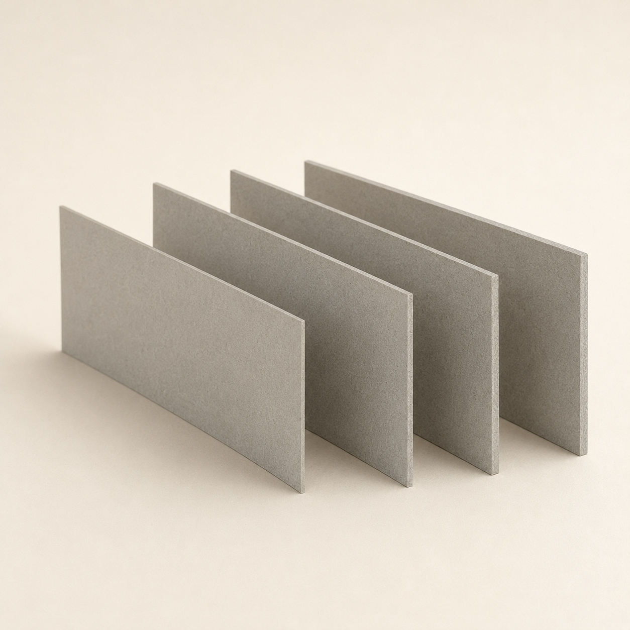 Four greyboard sheets in different thicknesses for rigid box construction