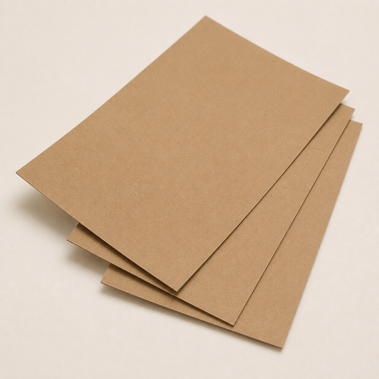 Thin natural brown kraft paperboard sheets for tuck boxes.