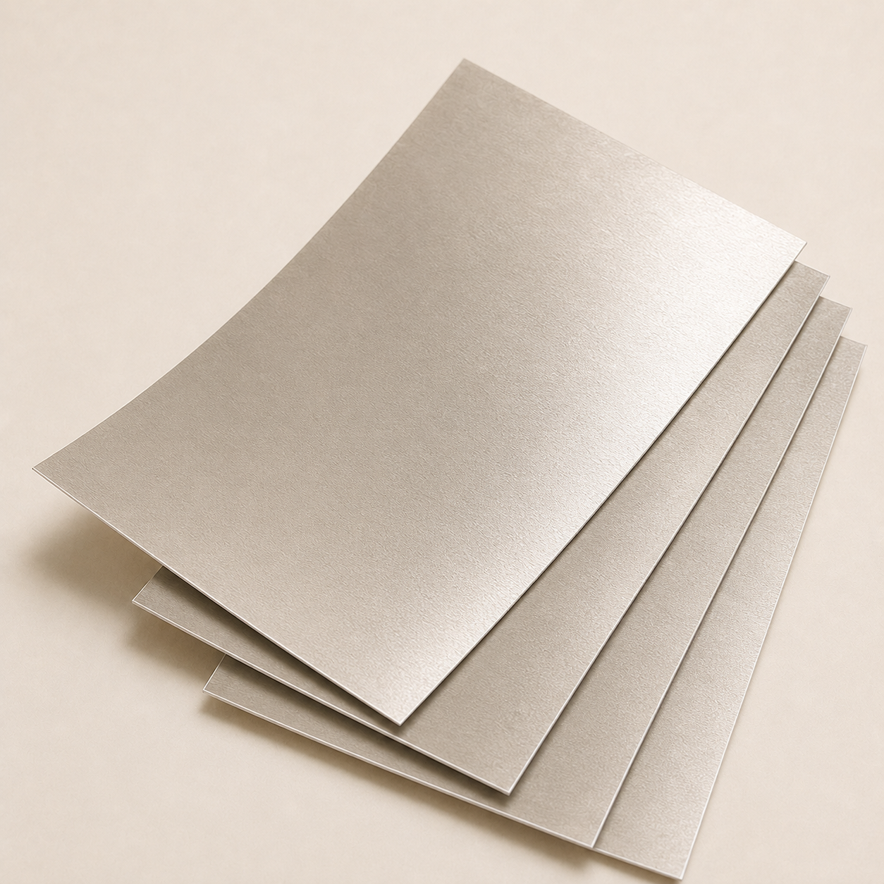 Thin silver metallic cardstock sheets with a reflective surface.