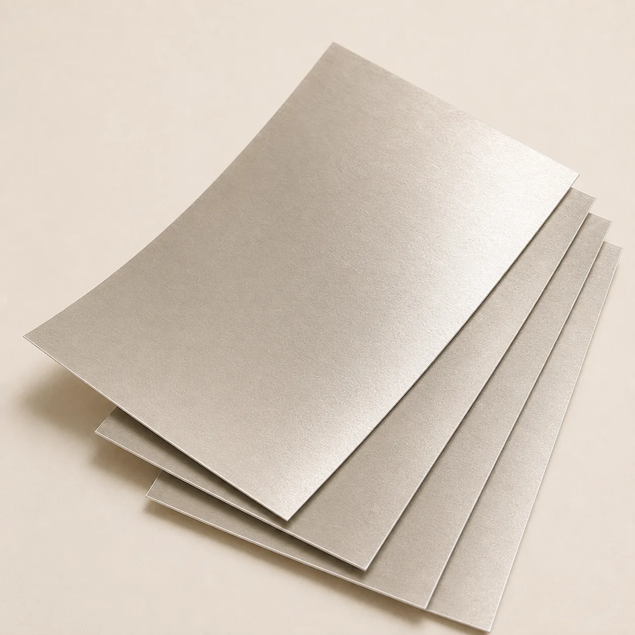 Thin silver metallic cardstock sheets with a reflective surface.