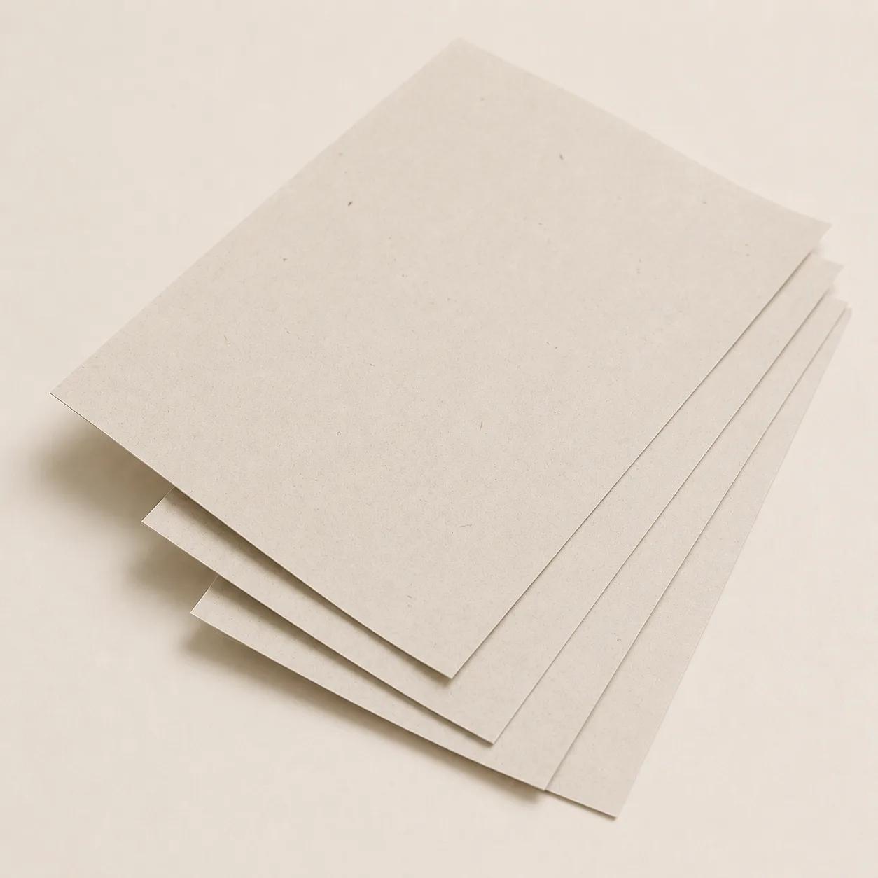 Thin recycled paperboard sheets with visible natural fiber flecks.