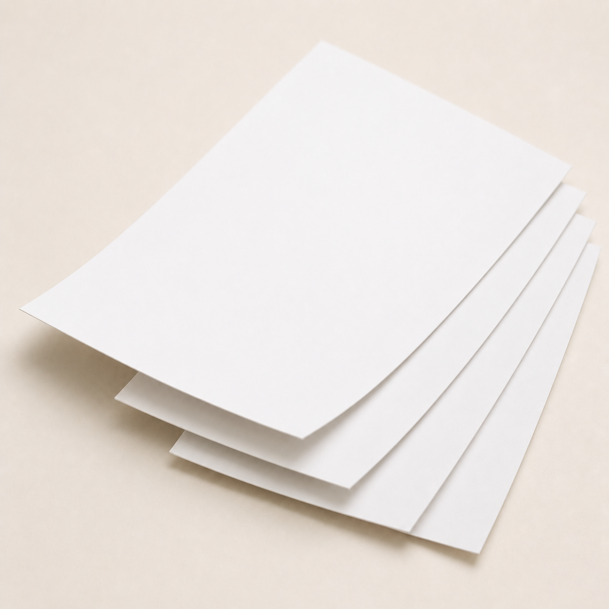 Thin white SBS paperboard sheets for printed tuck box packaging.