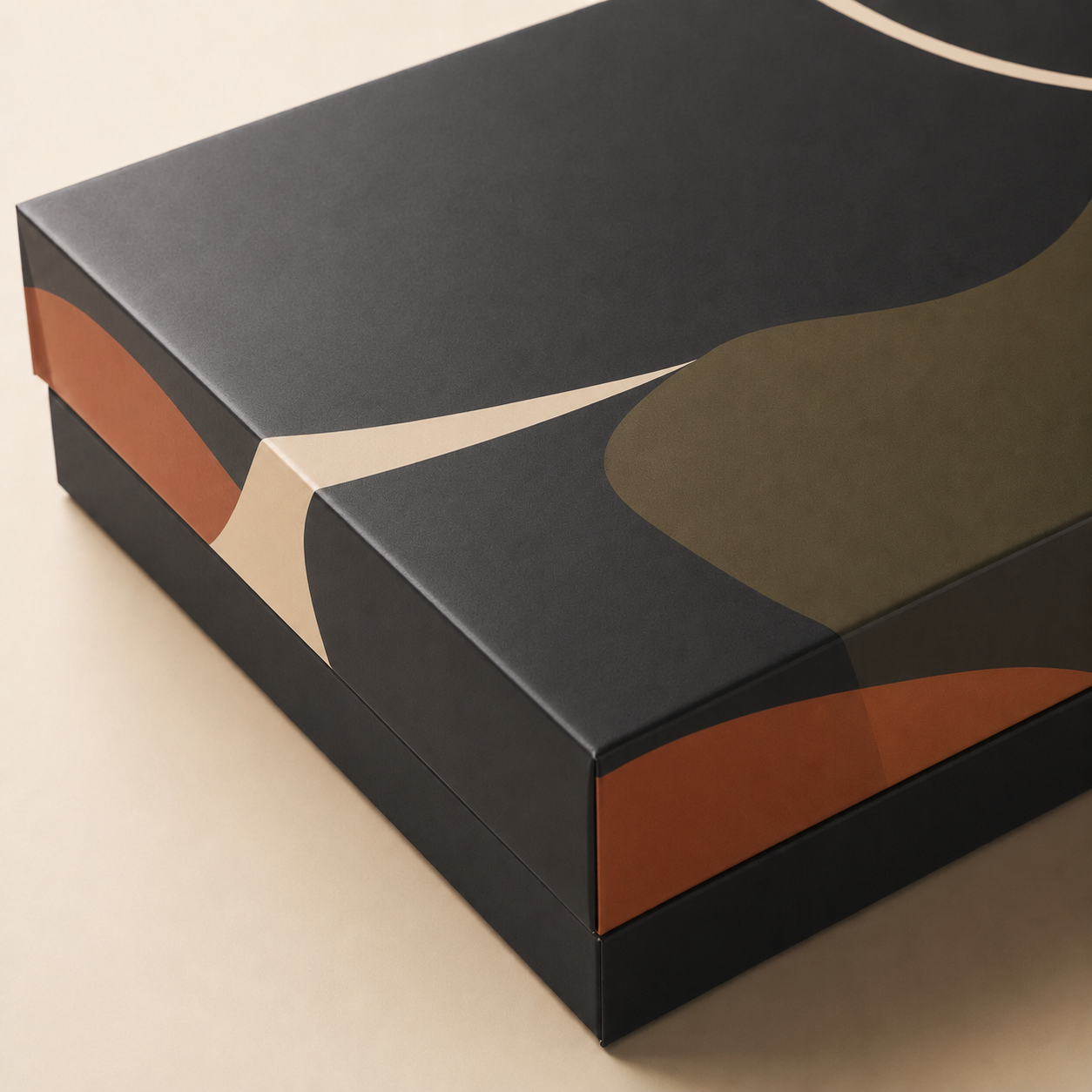 A printed custom packaging box with soft-touch lamination
