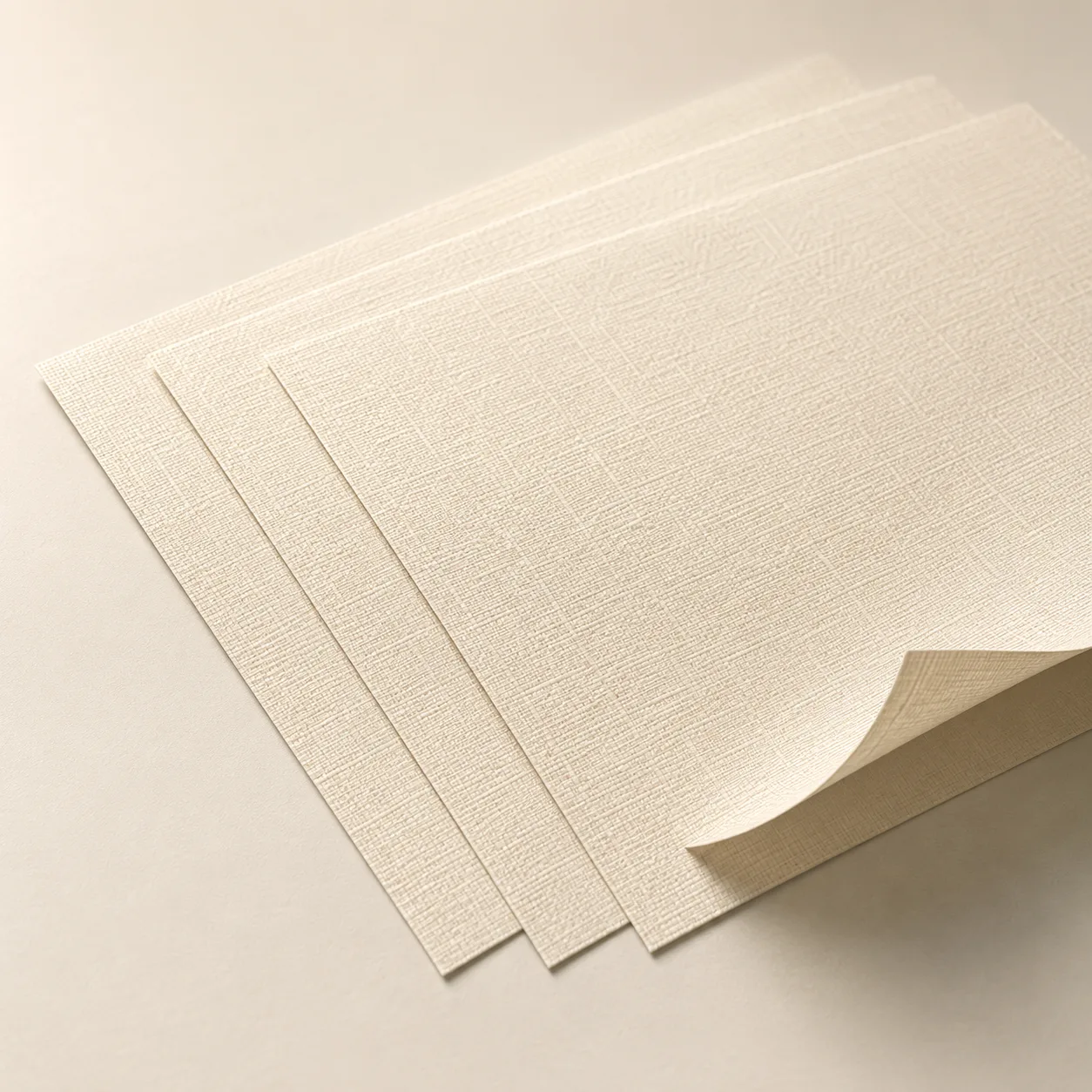Linen-textured paper sheets for tactile rigid box wrapping