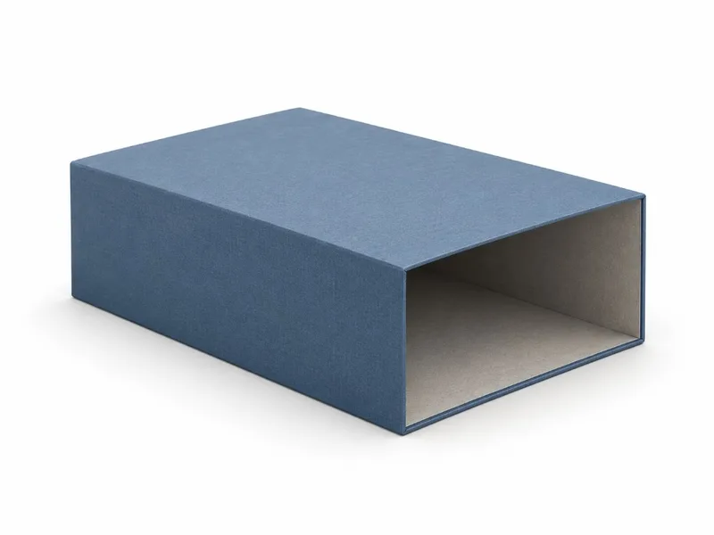 Rigid outer sleeve of a custom drawer box showing the open-ended structure that encloses the sliding tray.