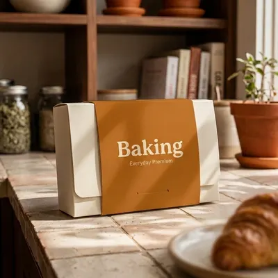 Bakery pastry packaging sleeve wrapped around a two-tone box