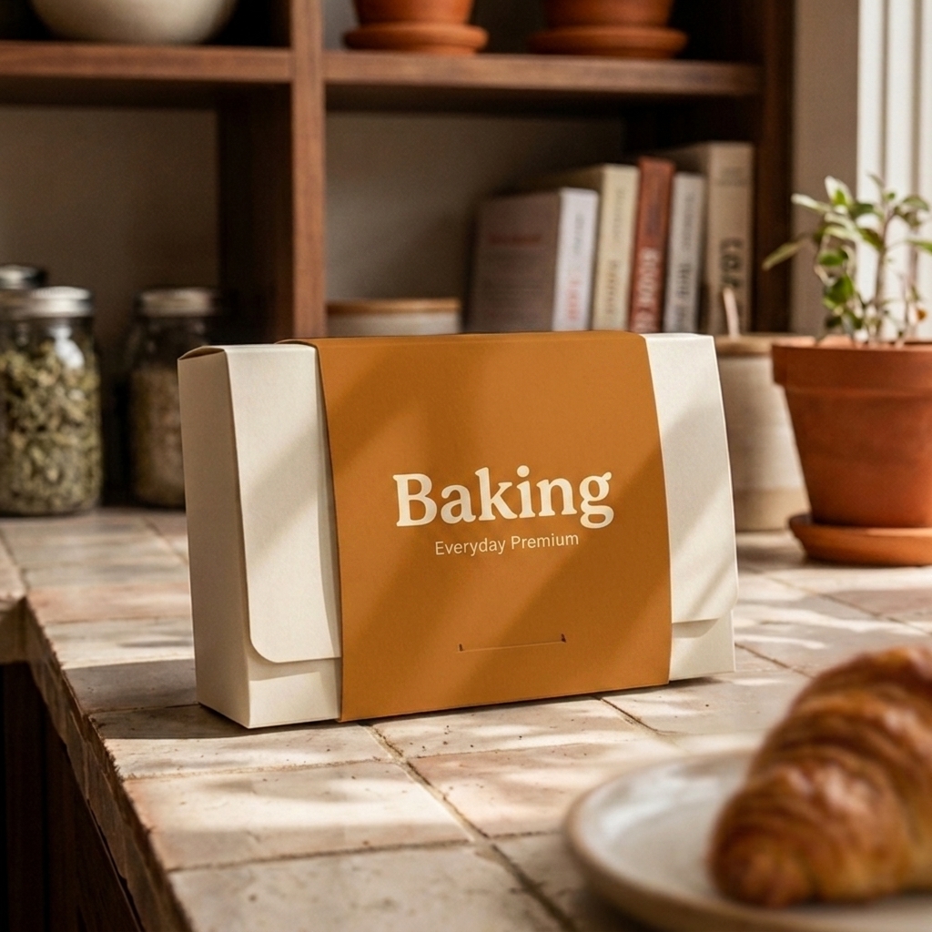 Bakery pastry packaging sleeve wrapped around a two-tone box