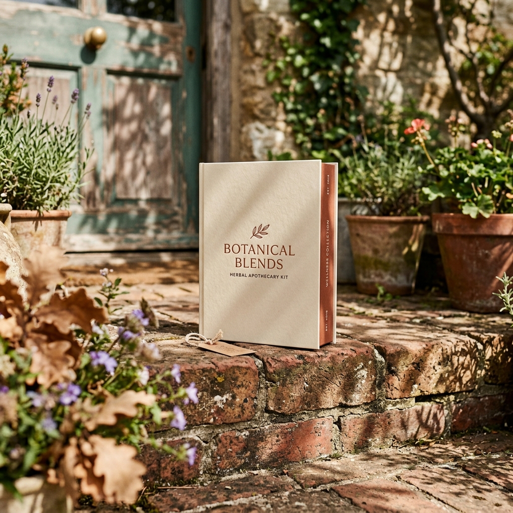 Book-style rigid box with foil-stamped cover and ribbon closure