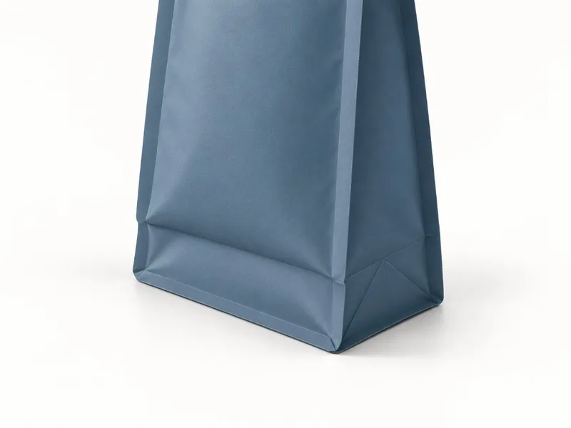 Flat bottom bag showing the defined base footprint that supports the filled pouch