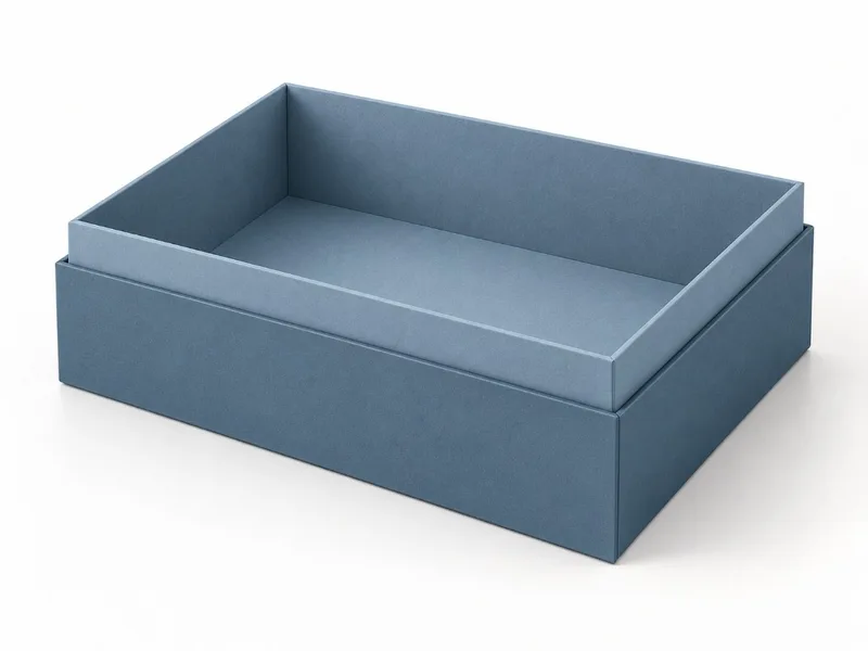 Open shoulder neck rigid box showing the outer base walls below the raised inner collar.