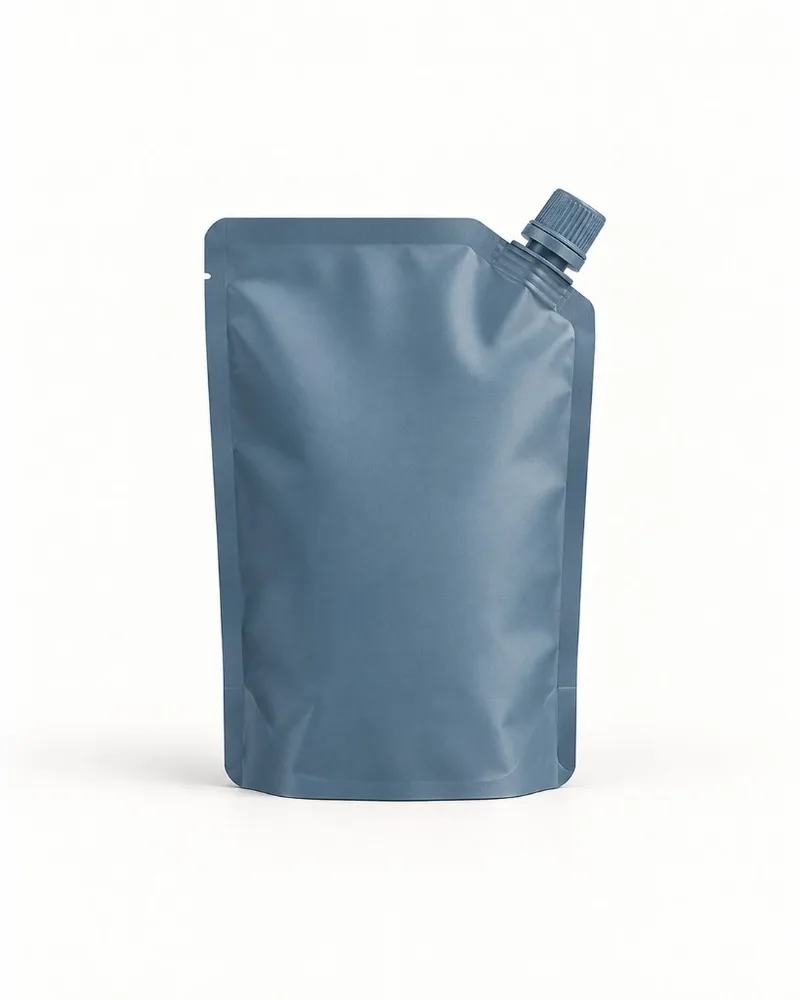 Back panel of a spout pouch showing the area used for ingredients, directions, barcode and regulatory information.