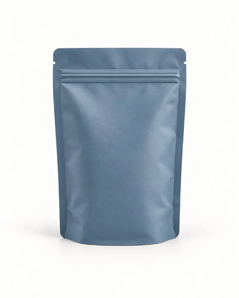 Back panel of a stand up pouch for ingredients, directions, barcode and regulatory information.