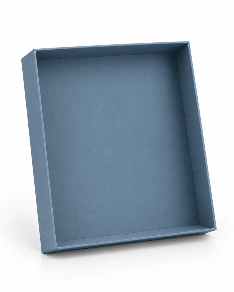 Underside view of a rigid box lid showing the four walls that determine lid depth.